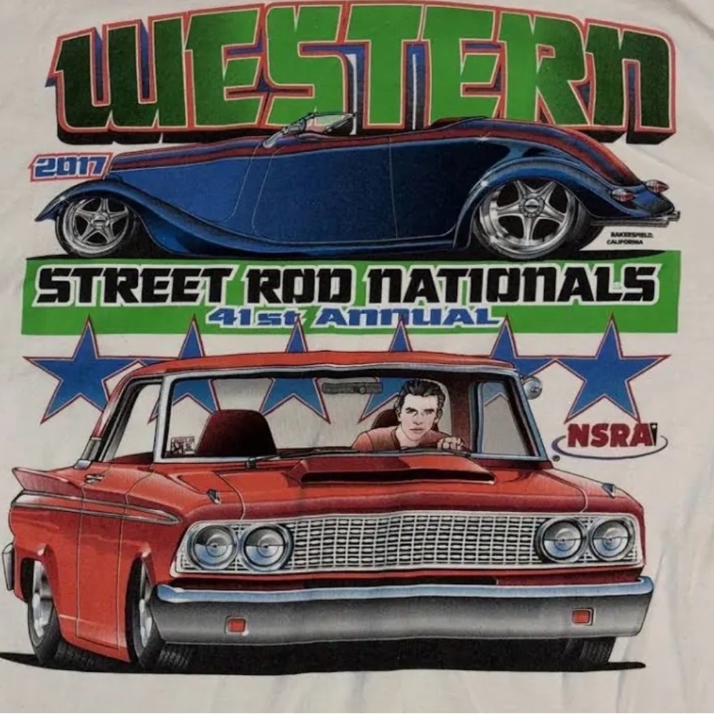 NSRA National Street Rod Association Flag Logo Tee - White, Red, Blue